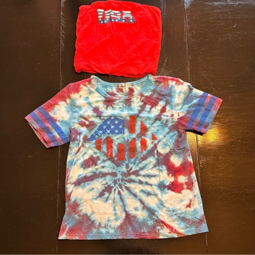 USA Set Two T-Shirt Tie Dye Blue America Core Patriot Tube Top Short Sleeve